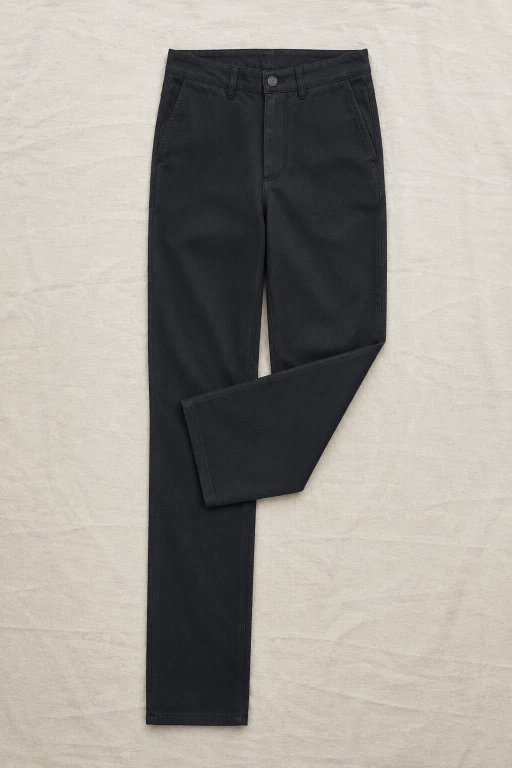 Slim Black Stretch, laid flat on linen