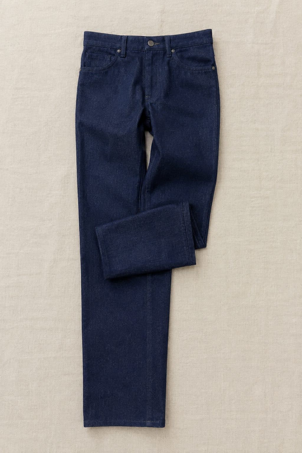 Raw Straight 13oz, laid flat on linen