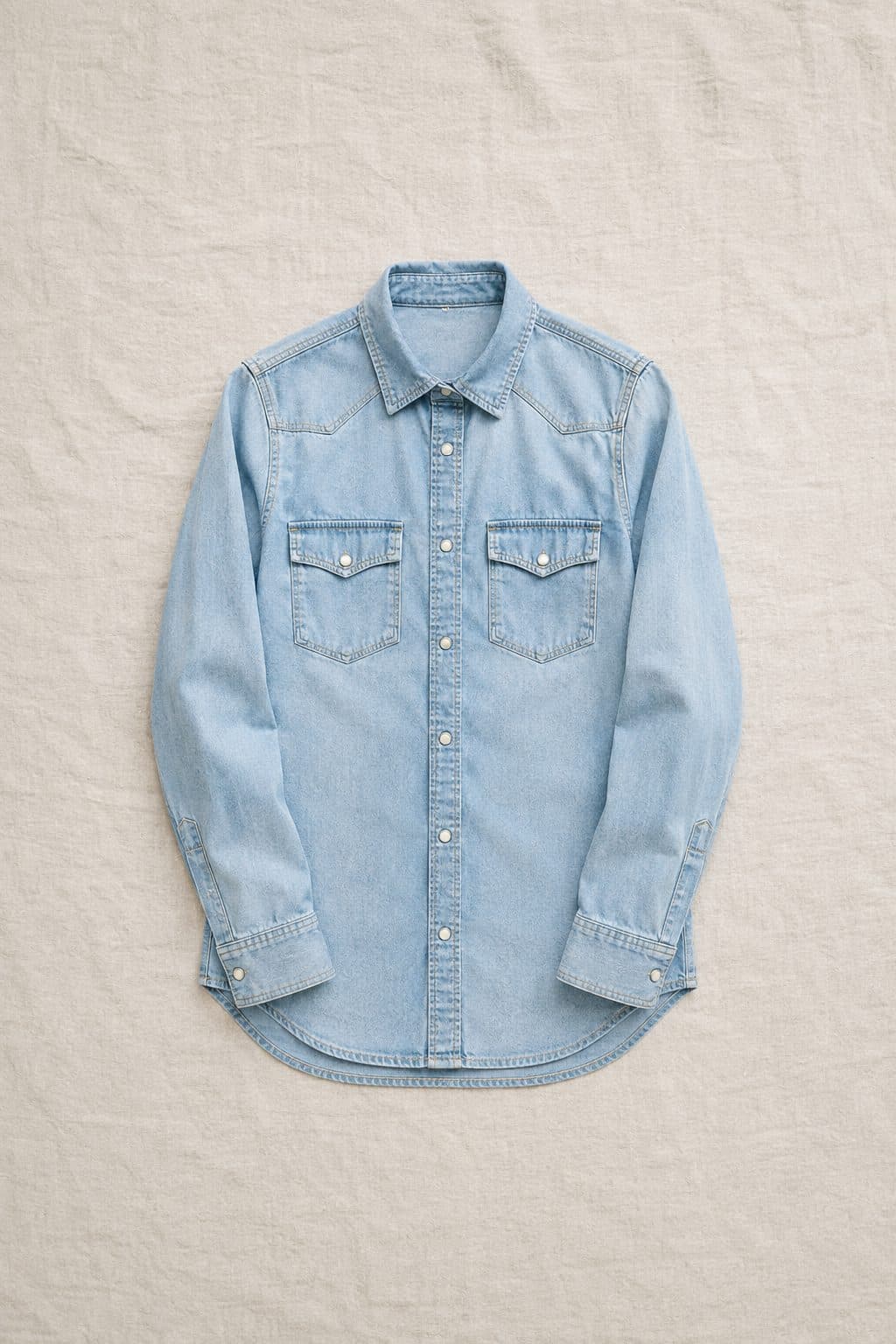 Denim Shirt Light, laid flat on linen