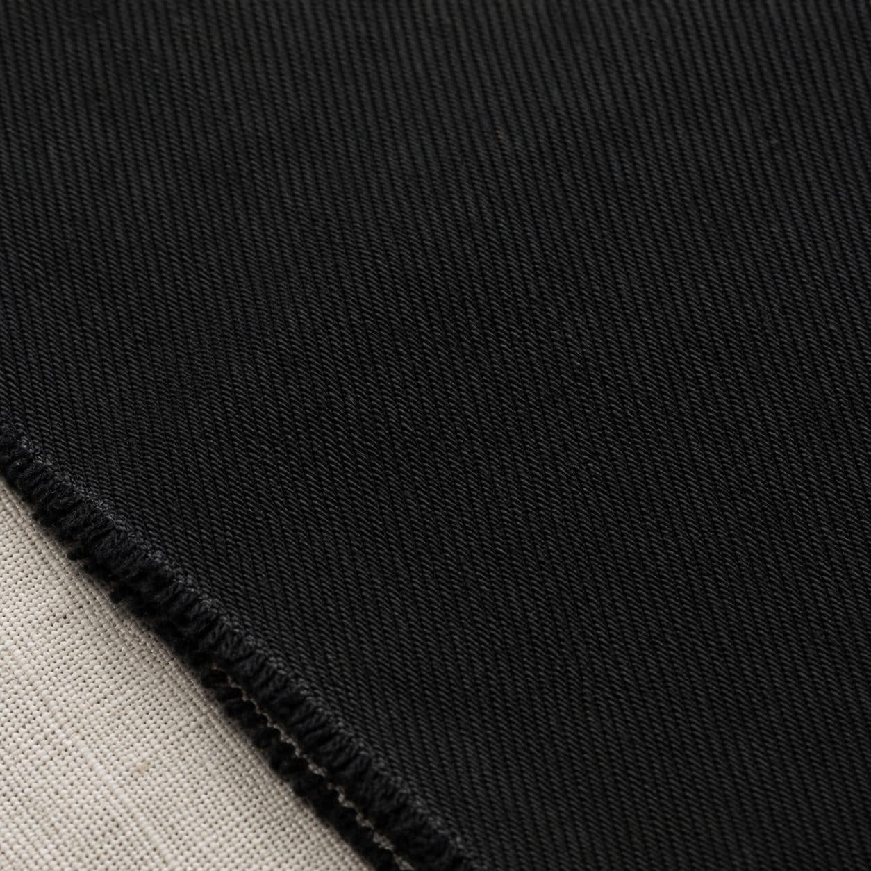 Macro of black denim, twill line visible
